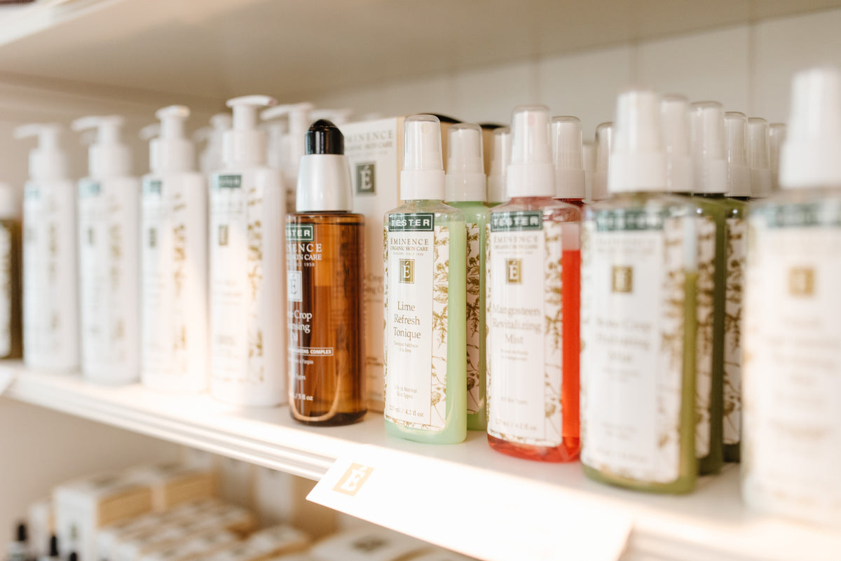 Eminence Organics skin care on the retail shelves at Just Us Boutique Salon & Spa in Oshawa