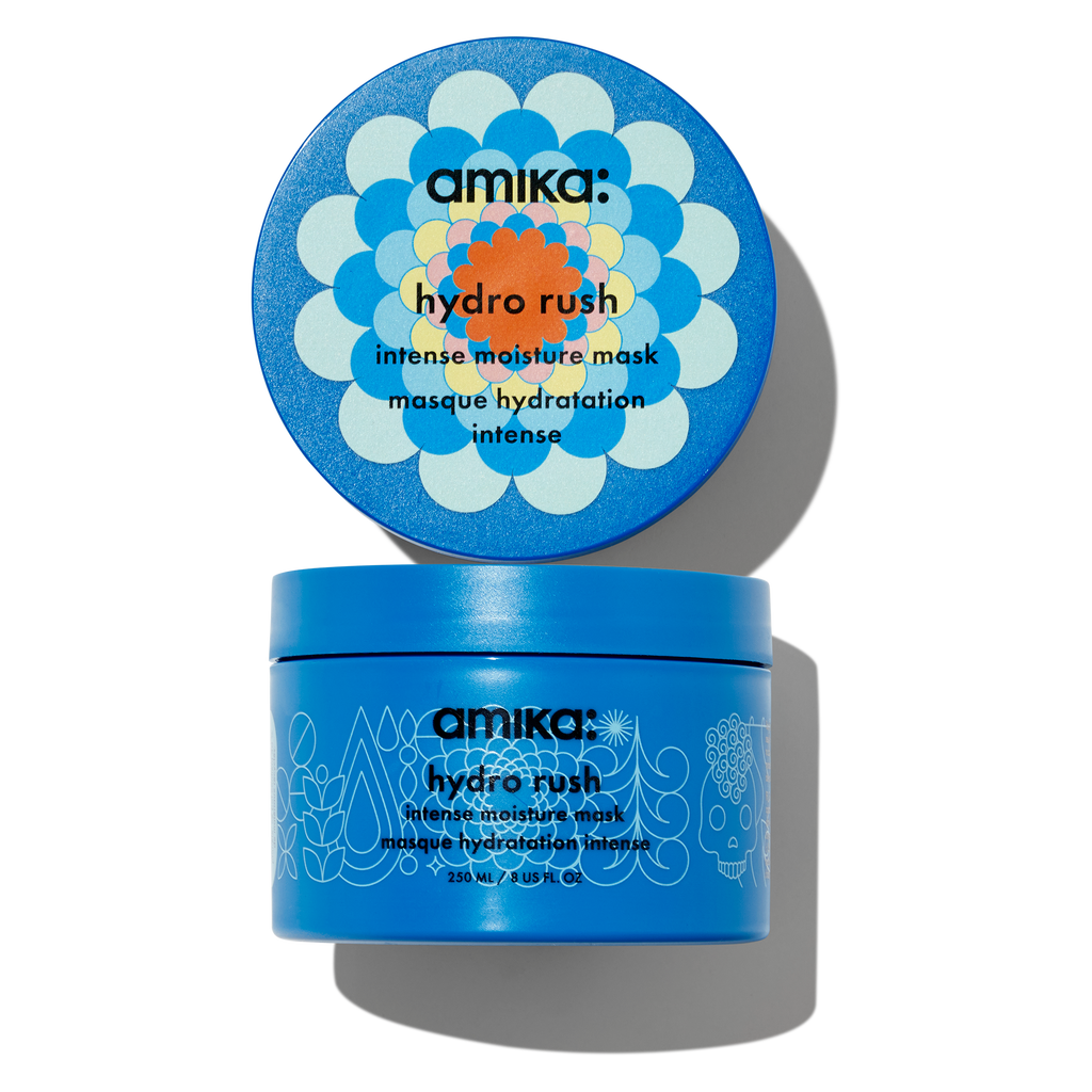 amika Hydro Rush Intense Moisture Mask jar, front and top view