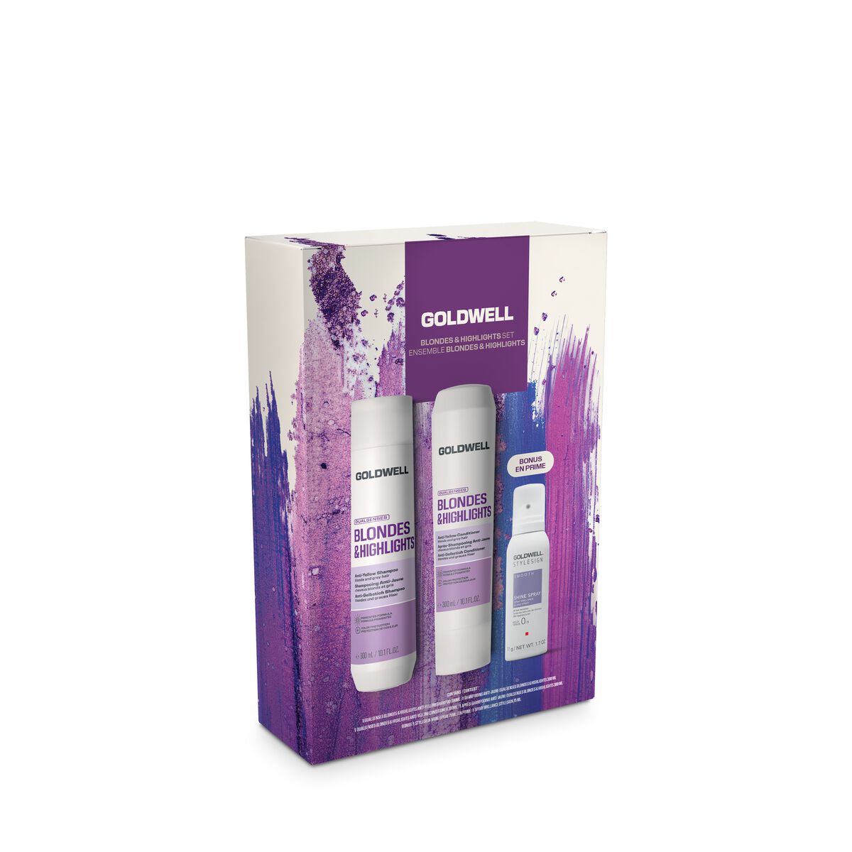 Goldwell Dualsenses Blondes & Highlights Holiday Set with anti-yellow shampoo, conditioner and StyleSign Shine Spray