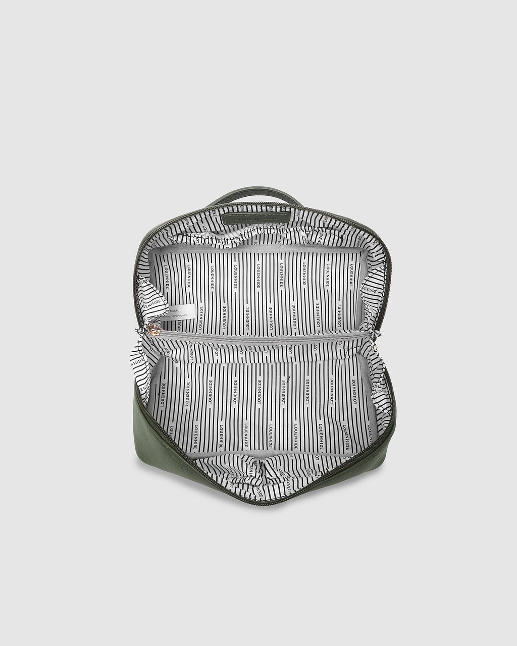 Louenhide Mary cosmetic bag in olive, open flat