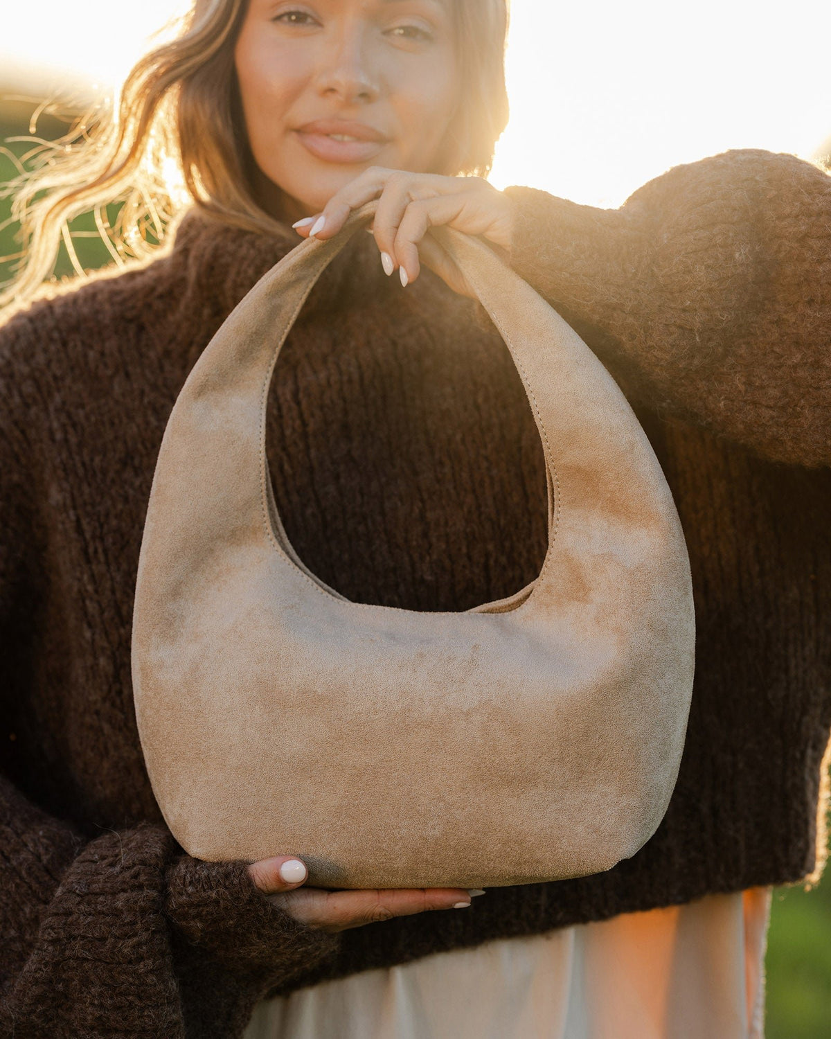 Louenhide Mini Monaco Shoulder Bag in Suede Blonde