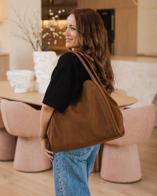 Louenhide Sutton Shoulder Bag in Suede Tan